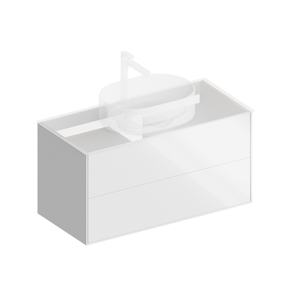 PLB.M.100.2/WHT.V Тумба PLAZA Modern подвесная 100, 2 ящика, белая глянцевая
