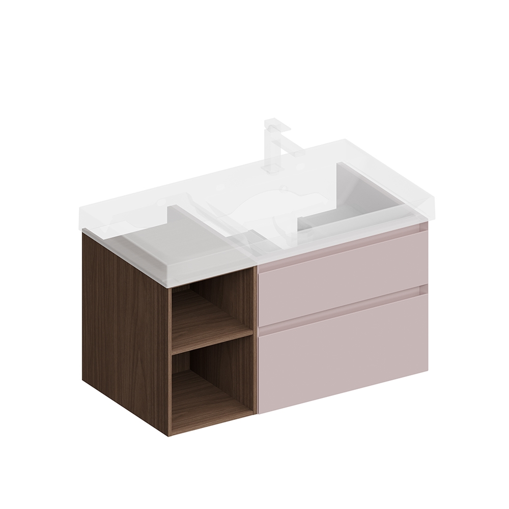 CUB.90.2Rh/MAL.N Тумба CUBO правая подвесная с ящиками 90, мальва матовая- структ.орех