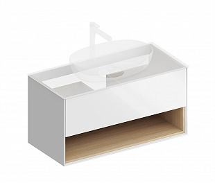 PLB.M.100.1/WHT.V Тумба PLAZA Modern подвесная 100 1 ящик + полка, белая глянцевая