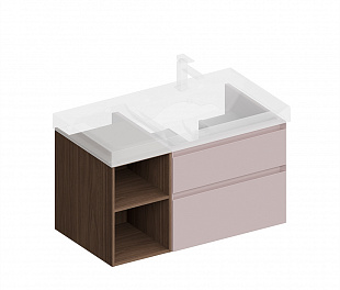 CUB.90.2Rh/MAL.N Тумба CUBO правая подвесная с ящиками 90, мальва матовая- структ.орех